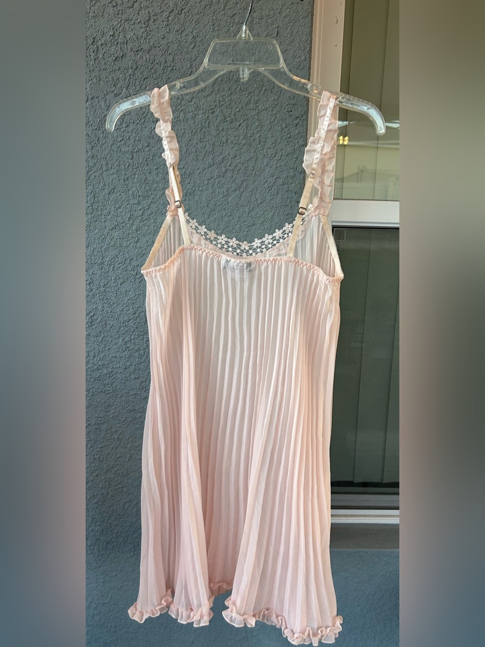 Cinema Etoile VTG Pleated Nightgown Lace Trim Ruffle Strap Lingerie Babydoll Med - Picture 2 of 5